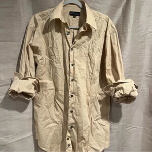Perry Ellis Beige Cream Khaki Yellow Button Down